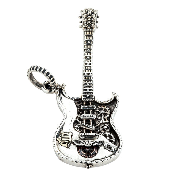 Sterling Silver Rocker Guitar Pendant Necklace