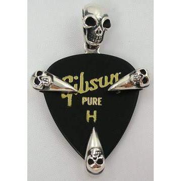 Silver Skull Guitar Pick Holder Mens Pendant