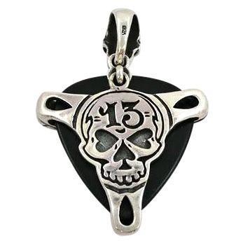 Silver Skull Guitar Pick Holder Mens Pendant