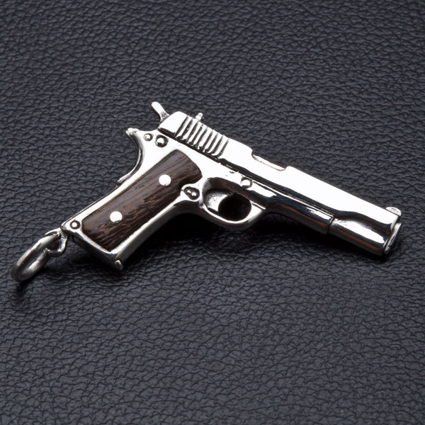 Silver Wood Pistol Gun Pendants