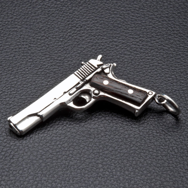 Silver Wood Pistol Gun Pendants