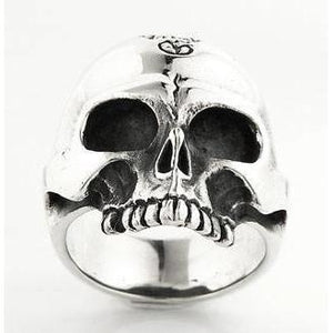Bague de motard en argent sterling pour homme avec tête de mort et demi-mâchoire