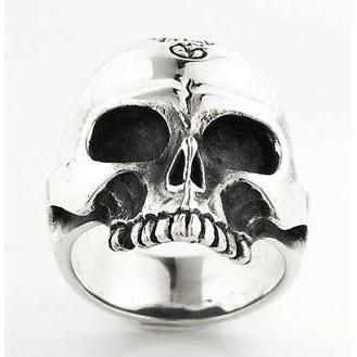 Sterling Silver Mens Half Jaw Skull Biker Ring