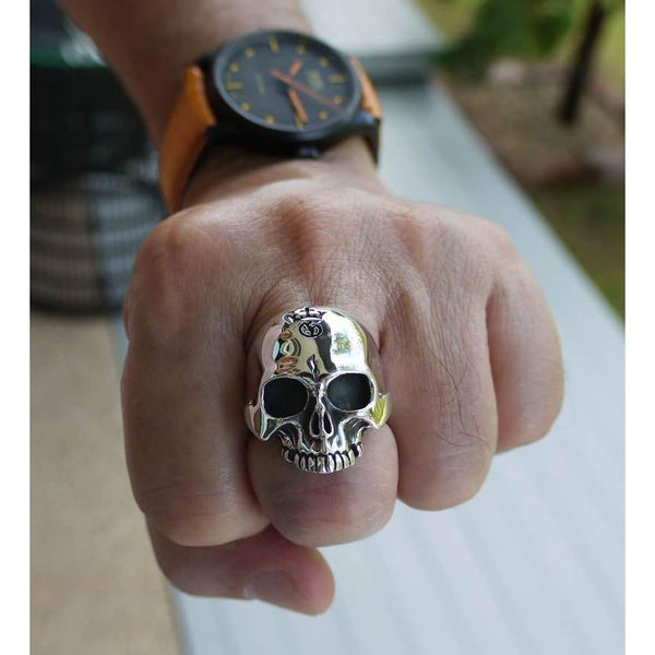 Sterling Silver Mens Half Jaw Skull Biker Ring - Main Image