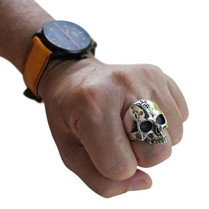 Bague de motard en argent sterling pour homme avec tête de mort et demi-mâchoire