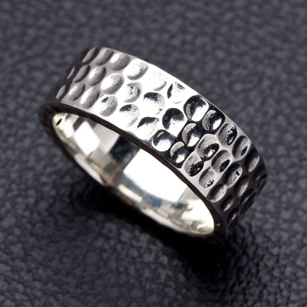 925 Sterling Silver Hammered Band Mens Ring