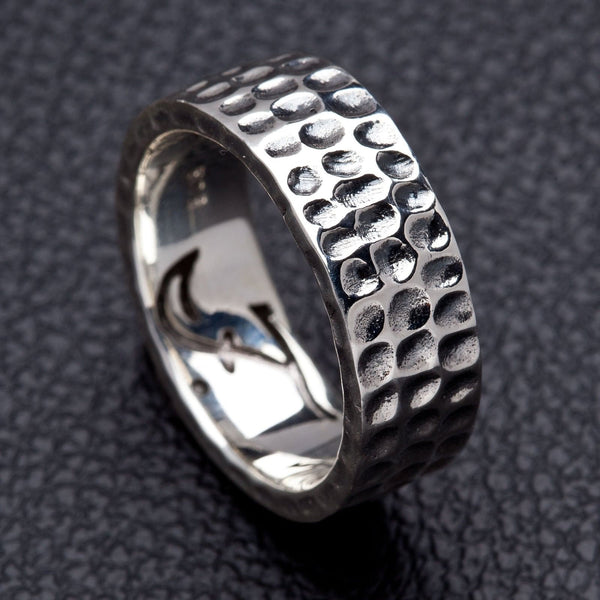 925 Sterling Silver Hammered Band Mens Ring