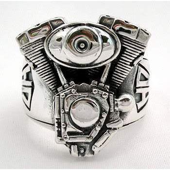 Кольца Harley с мотоциклетным двигателем из стерлингового серебра