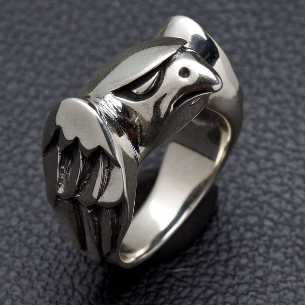 Anello falco aquila in argento sterling