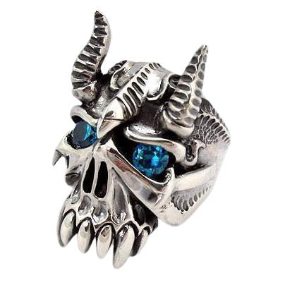 Кольцо дьявола с черепом из стерлингового серебра с рогом бизона