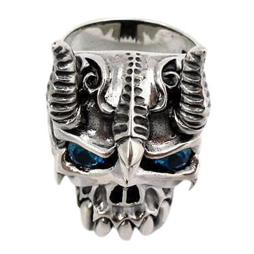 Sterling Silver Bison Horn Skull Devil Ring