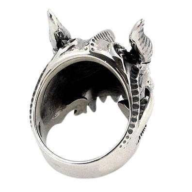 Sterling Silver Bison Horn Skull Devil Ring