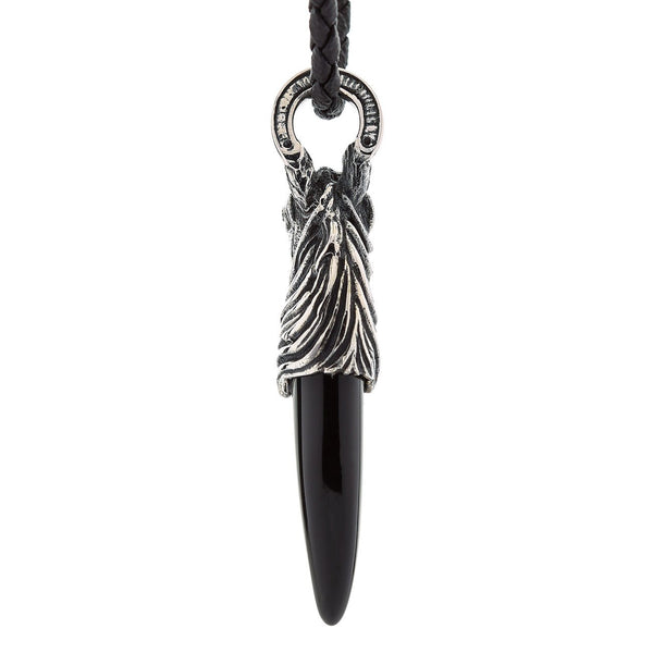 Silver Horse Black Onyx Fang Pendant Necklace