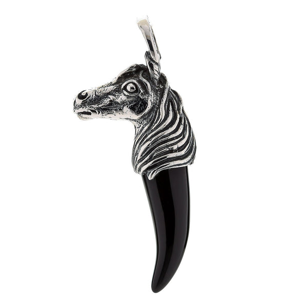 Silver Horse Svart Onyx Fang hänge halsband