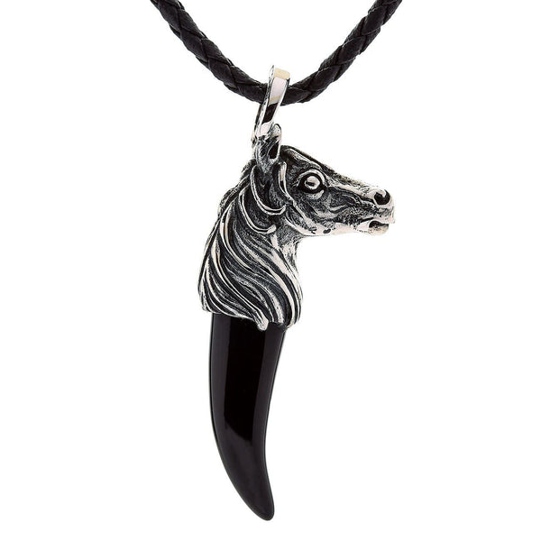 Silver Horse Svart Onyx Fang hänge halsband