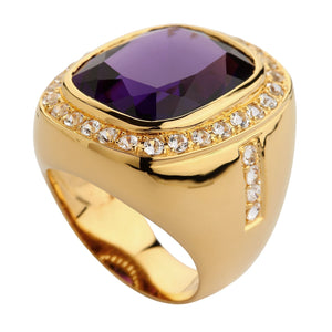 Huge Yellow Gold Mens Amethyst Ring