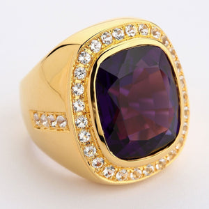 Huge Yellow Gold Mens Amethyst Ring