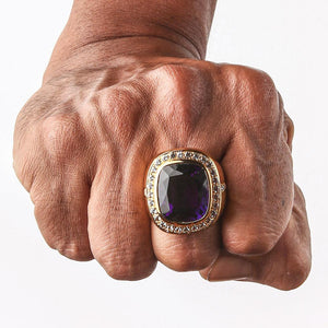 Huge Yellow Gold Mens Amethyst Ring