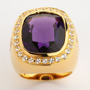Huge Yellow Gold Mens Amethyst Ring