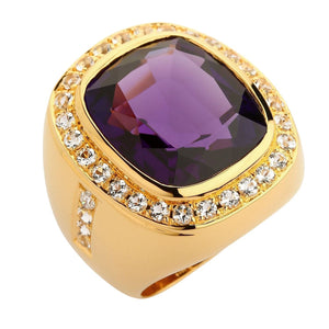 Huge Yellow Gold Mens Amethyst Ring