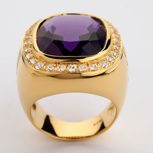 Huge Yellow Gold Mens Amethyst Ring