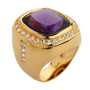 Huge Yellow Gold Mens Amethyst Ring