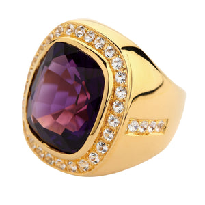 Huge Yellow Gold Mens Amethyst Ring