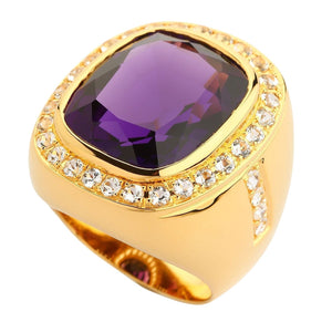 Huge Yellow Gold Mens Amethyst Ring