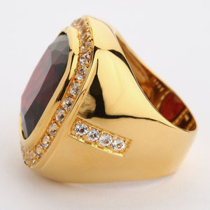 Huge Yellow Gold Mens Garnet Ring
