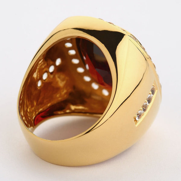 Grande anel de ouro amarelo granada masculino