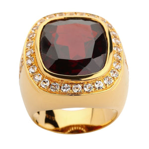 Huge Yellow Gold Mens Garnet Ring