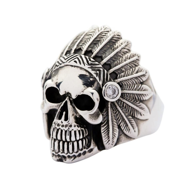 Diamond Indian Biker Skull Ring