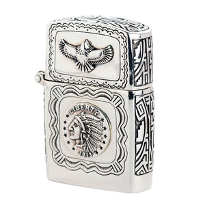 Indian Liberty Eagle Sterling Silver Lighter, opposite front angle and side engraving