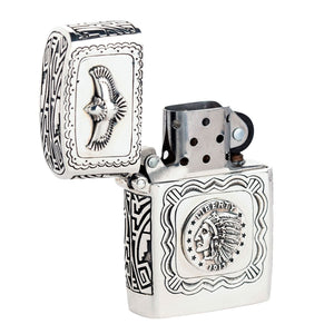 Indian Liberty Eagle Sterling Silver Lighter, open lid showing inner insert