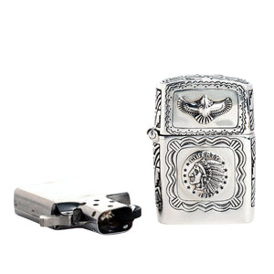 Indian Liberty Eagle Sterling Silver Lighter, open insert beside the case