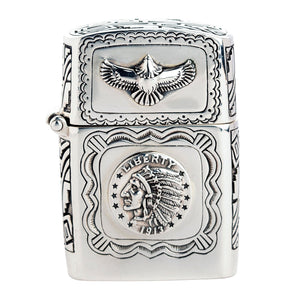 Indian Liberty Eagle Sterling Silver Lighter, front eagle lid and Liberty medallion