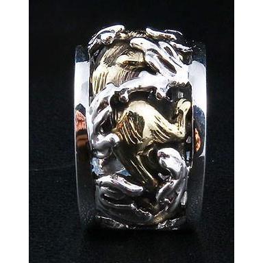 Anello in argento sterling giapponese con tigre in oro