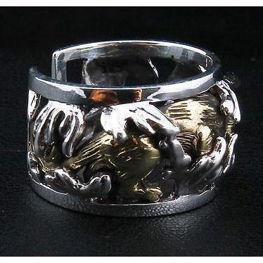 Anello in argento sterling giapponese con tigre in oro