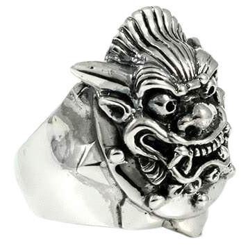 Серебряное кольцо с японской маской дьявола из стерлингового серебра