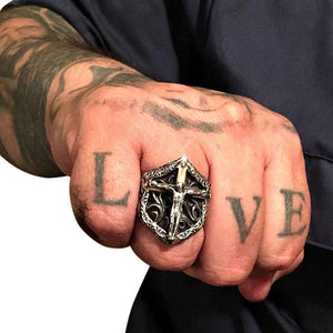 Sterling Silber Jesus Kruzifix Biker Ringe