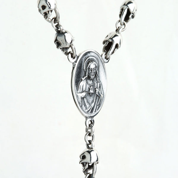 Sterling Silber Totenkopf Jesus Kette Halskette