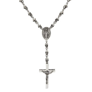Skull Bead Sterling Silver Crucifix Rosary Necklace, medallion and drop front