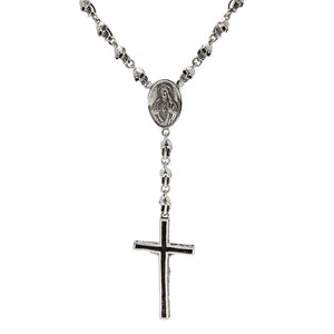 Skull Bead Sterling Silver Crucifix Rosary Necklace, medallion and plain cross reverse