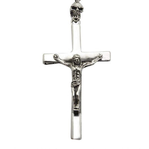 Skull Bead Sterling Silver Crucifix Rosary Necklace, Jesus crucifix closeup