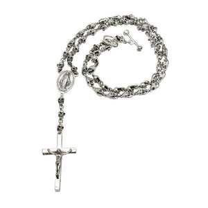 Skull Bead Sterling Silver Crucifix Rosary Necklace, full rosary necklace and crucifix