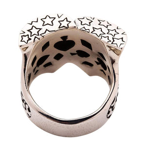 Joker and Clown Skull Sterling Silver Ring, inside band with cutout motifs