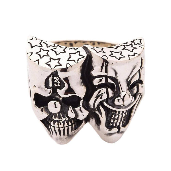 Серебряное кольцо с изображением клоуна-джокера в виде черепа