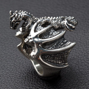 Knight dragon silverring, profil av motsatt vinge