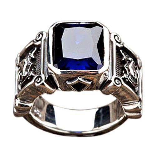 Silver Knight Sapphire Biker Ring