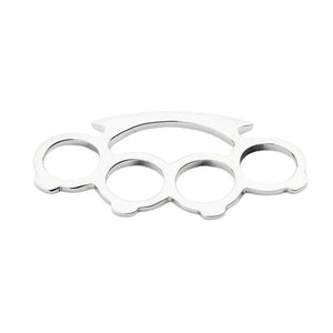 Small Knuckle Duster Sterling Silver Pendant: The sterling silver brass knuckles pendant shown from a sharp angled perspective to highlight its shine